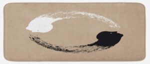 ambesonne yin and yang kitchen mat, abstract artwork of an of harmony human portraits yoga, plush decorative kitchen mat with non slip backing, 47" x 19", black white and tan