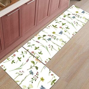 Aomike Kitchen Mats 2 Piece, Wildflower Bellflower Flower Collection Doormat, Absorbent Kitchen Rugs Set Inside Floor Mat for Kitchen/Office/Entryway, 21.5" x 23.6"+21.5" x 47.2"