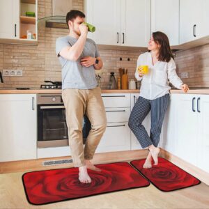 ALAZA Red Rose Flower 2 Piece Kitchen Rug Floor Mat Set Runner Rugs Non-Slip for Kitchen Laundry Office 20" x 28" + 20" x 48"