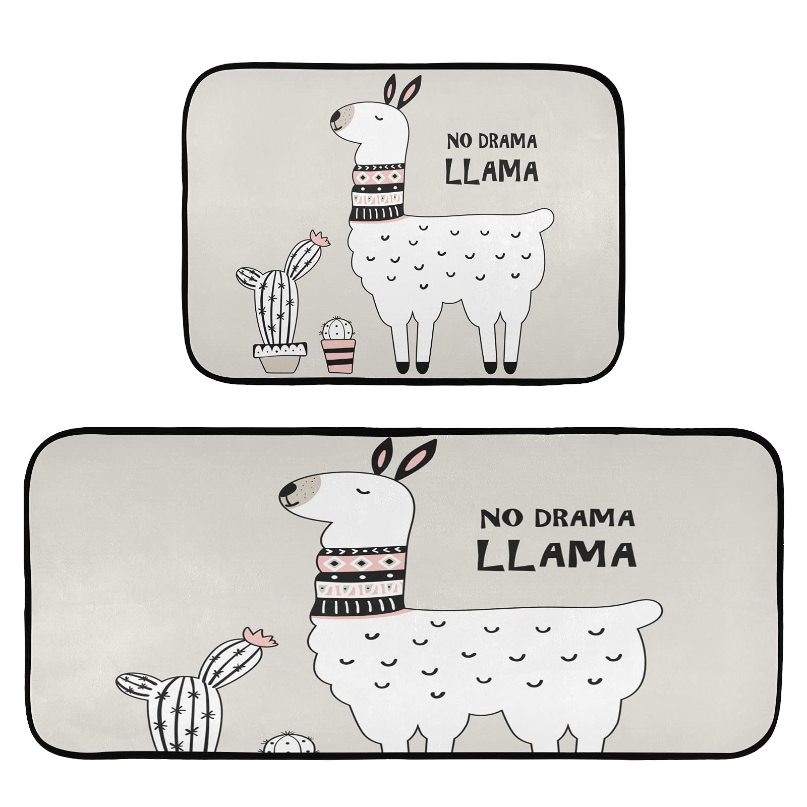 MCHIVER Cute Cartoon Llama Kitchen Rugs Set Anti Fatigue Kitchen Mat 2 Pieces for Floor Non-Slip Cushioned Runner Rug Standing Mat for Kitchen Bathroom Hallway Home Decor