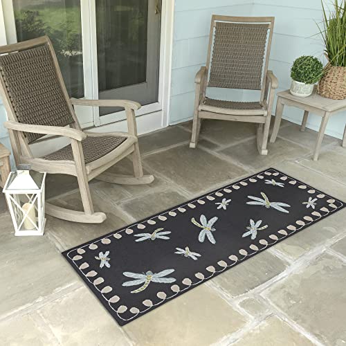 Liora Manne FRONTPORCH Indoor/Outdoor Hand Tufted Durable Area Rug - Traditional Casual Animal Dark (Dragonfly Midnight) (2' x 5')