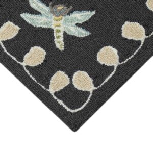 Liora Manne FRONTPORCH Indoor/Outdoor Hand Tufted Durable Area Rug - Traditional Casual Animal Dark (Dragonfly Midnight) (2' x 5')