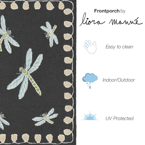 Liora Manne FRONTPORCH Indoor/Outdoor Hand Tufted Durable Area Rug - Traditional Casual Animal Dark (Dragonfly Midnight) (2' x 5')