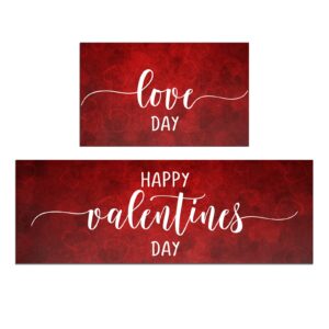 holvdeng valentine's day kitchen mat set of 2 non slip thick love day kitchen rugs and mats for floor comfort standing mats for kitchen, sink, office, 17"x47"+17"x28"