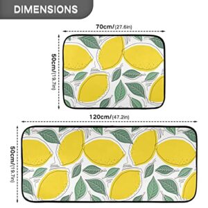 Fresh Watercolor Lemons Kitchen Rugs and Mats Set 2 Piece Non Slip Washable Runner Rug Set of 2 for Kitchen Living Room Floor Home Decor