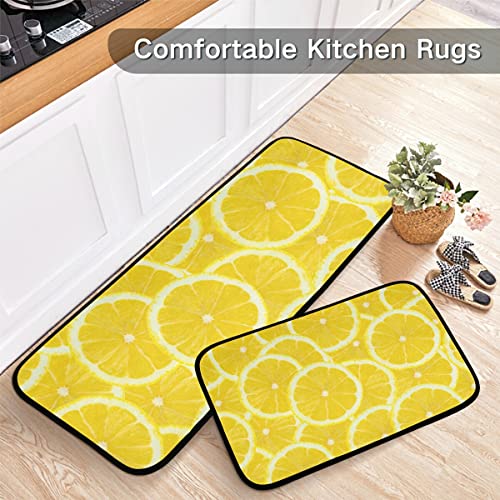 Yellow Lemon Kitchen Rugs and Mats Set 2 Piece Non Slip Washable Runner Rug Set of 2 for Kitchen Living Room Floor Home Decor