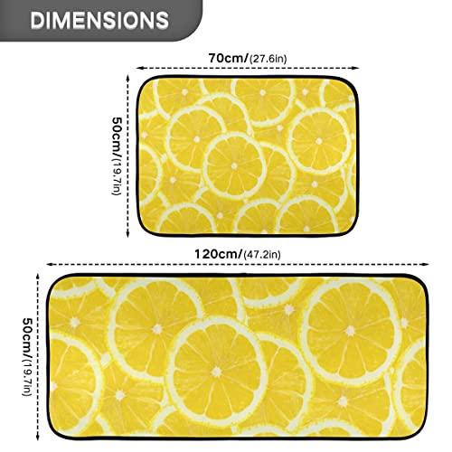 Yellow Lemon Kitchen Rugs and Mats Set 2 Piece Non Slip Washable Runner Rug Set of 2 for Kitchen Living Room Floor Home Decor