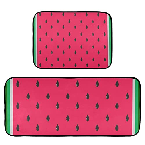 Watermelon Kitchen Rugs and Mats Set 2 Piece Non Slip Washable Runner Rug Set of 2 for Kitchen Sink Floor Home Decor Laundry