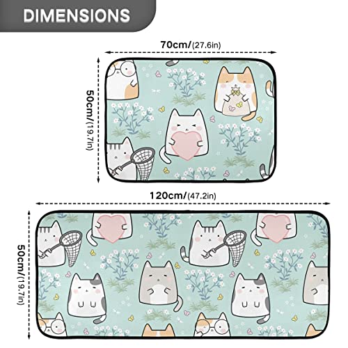 Kawaii Cute Cat Kitchen Rugs and Mats Set 2 Piece Non Slip Washable Runner Rug Set of 2 for Floor Home Decor Sink Kitchen Laundry