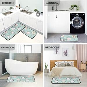 Kawaii Cute Cat Kitchen Rugs and Mats Set 2 Piece Non Slip Washable Runner Rug Set of 2 for Floor Home Decor Sink Kitchen Laundry