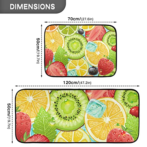 Lemon Strawberry Kitchen Rugs and Mats Set 2 Piece Non Slip Washable Runner Rug Set of 2 for Floor Home Kitchen Laundry Decorative