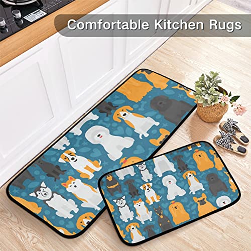 Dogs Kitchen Rugs and Mats Set 2 Piece Non Slip Washable Runner Rug Set of 2 for Kitchen Floor Home Sink Ladunry Office