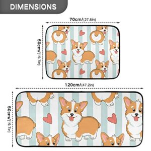Emelivor Cute Corgi Kitchen Rugs and Mats Set 2 Piece Non Slip Washable Runner Rug Set of 2 for Floor Home Kitchen Laundry Decorative