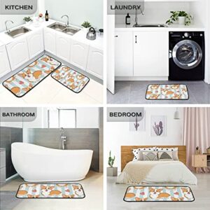 Emelivor Cute Corgi Kitchen Rugs and Mats Set 2 Piece Non Slip Washable Runner Rug Set of 2 for Floor Home Kitchen Laundry Decorative