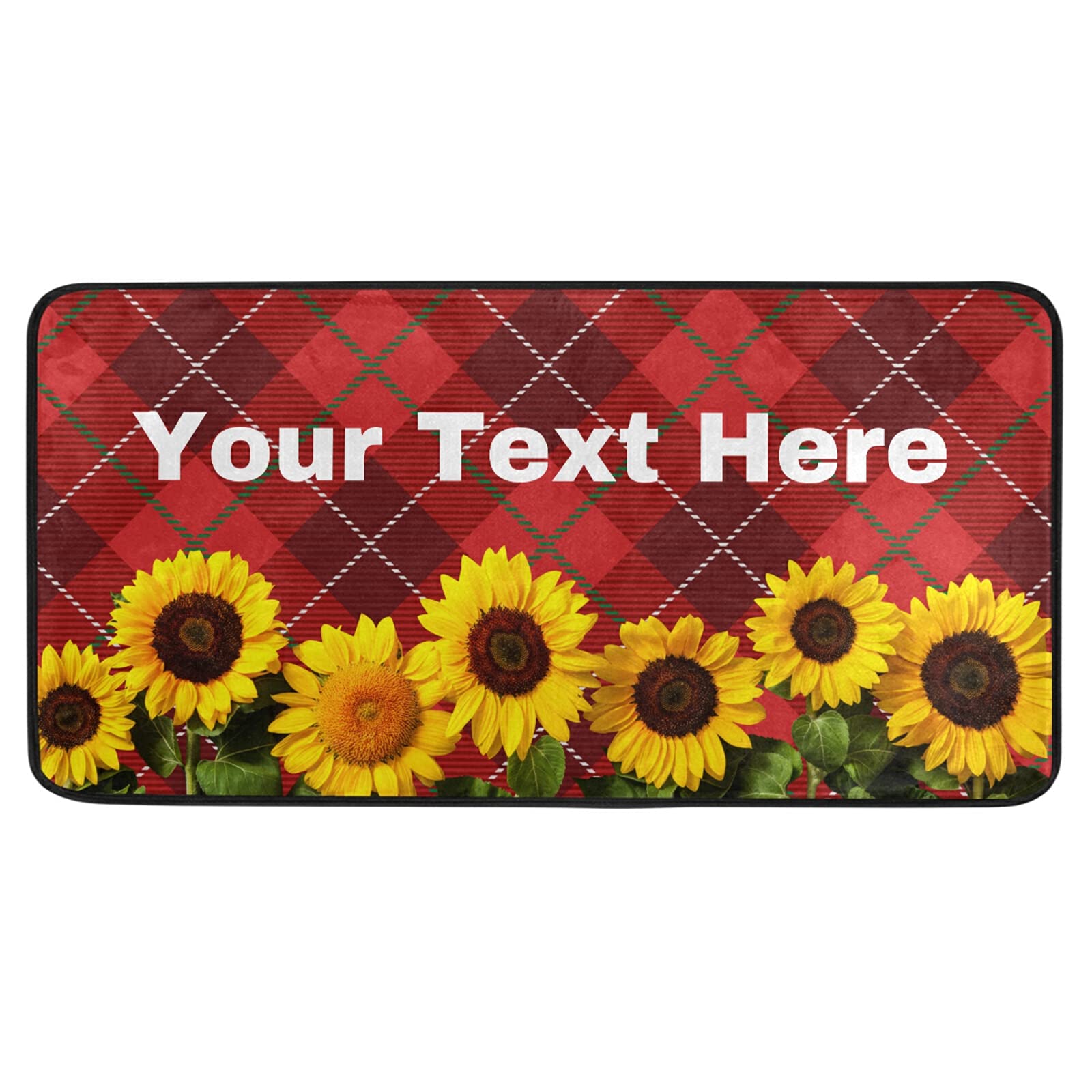 Custom Christmas Red Buffalo Plaid Kitchen Rugs Non Slip Sunflower Kitchen Mats Doormat Bathroom Runner Area Rug for Home Decor, Washable, 39 x 20 Inch