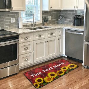 Custom Christmas Red Buffalo Plaid Kitchen Rugs Non Slip Sunflower Kitchen Mats Doormat Bathroom Runner Area Rug for Home Decor, Washable, 39 x 20 Inch