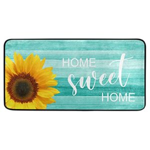 teal turquoise green wooden sunflowers kitchen rugs non slip home sweet home kitchen mats bath rug livingroom doormats for home decor, washable, 39 x 20 inch