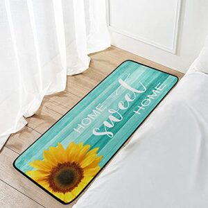 Teal Turquoise Green Wooden Sunflowers Kitchen Rugs Non Slip Home Sweet Home Kitchen Mats Bath Rug livingroom Doormats for Home Decor, Washable, 39 x 20 Inch