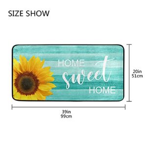 Teal Turquoise Green Wooden Sunflowers Kitchen Rugs Non Slip Home Sweet Home Kitchen Mats Bath Rug livingroom Doormats for Home Decor, Washable, 39 x 20 Inch