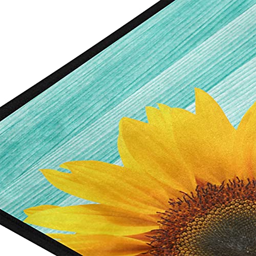 Teal Turquoise Green Wooden Sunflowers Kitchen Rugs Non Slip Home Sweet Home Kitchen Mats Bath Rug livingroom Doormats for Home Decor, Washable, 39 x 20 Inch