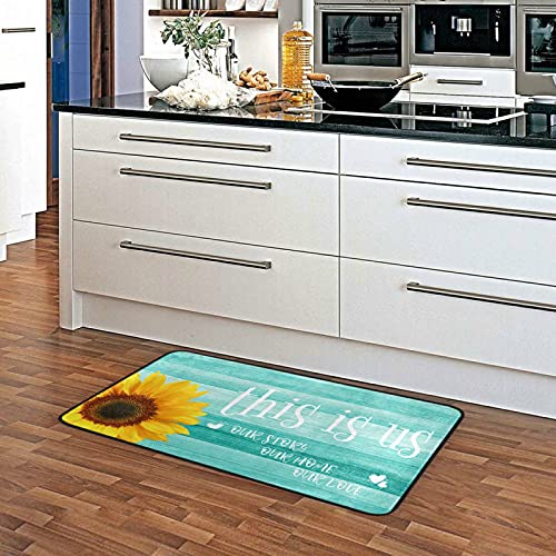 Teal Turquoise Green Wooden Sunflowers Kitchen Rugs Non Slip This is us Kitchen Mats Bath Rug livingroom Doormats for Home Decor, Washable, 39 x 20 Inch