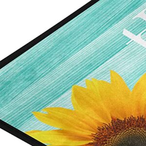 Teal Turquoise Green Wooden Sunflowers Kitchen Rugs Non Slip This is us Kitchen Mats Bath Rug livingroom Doormats for Home Decor, Washable, 39 x 20 Inch