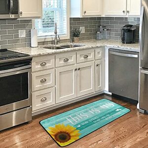 Teal Turquoise Green Wooden Sunflowers Kitchen Rugs Non Slip This is us Kitchen Mats Bath Rug livingroom Doormats for Home Decor, Washable, 39 x 20 Inch