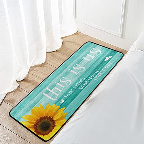 Teal Turquoise Green Wooden Sunflowers Kitchen Rugs Non Slip This is us Kitchen Mats Bath Rug livingroom Doormats for Home Decor, Washable, 39 x 20 Inch