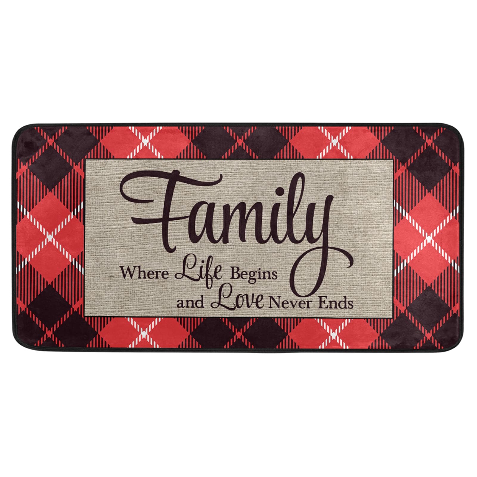 Sinestour Red Buffalo Plaid Kitchen Rugs Non Slip Kitchen Mats Family Doormat Bathroom Runner Area Rug for Home Decor, Washable, 39 x 20 Inch