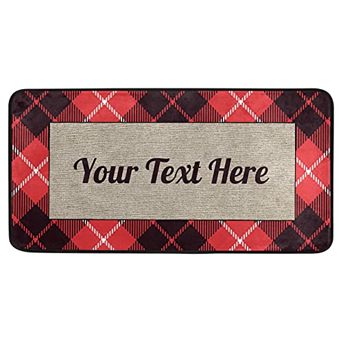 Sinestour Custom Red Buffalo Plaid Kitchen Rugs Non Slip Kitchen Mats Doormat Bathroom Runner Area Rug for Home Decor, Washable, 39 x 20 Inch