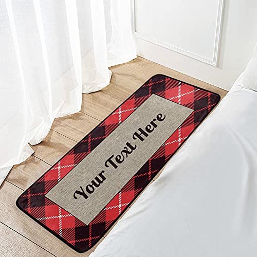 Sinestour Custom Red Buffalo Plaid Kitchen Rugs Non Slip Kitchen Mats Doormat Bathroom Runner Area Rug for Home Decor, Washable, 39 x 20 Inch