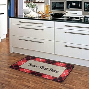 Sinestour Custom Red Buffalo Plaid Kitchen Rugs Non Slip Kitchen Mats Doormat Bathroom Runner Area Rug for Home Decor, Washable, 39 x 20 Inch