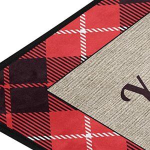 Sinestour Custom Red Buffalo Plaid Kitchen Rugs Non Slip Kitchen Mats Doormat Bathroom Runner Area Rug for Home Decor, Washable, 39 x 20 Inch