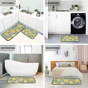 Emelivor Summer Lemon Fruit Floral Kitchen Rugs and Mats Set 2 Piece Non Slip Washable Runner Rug Set of 2 for Kitchen Floor Home Sink Ladunry Office