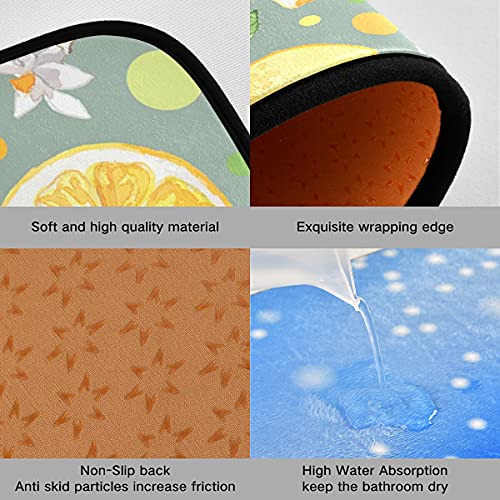 Emelivor Summer Lemon Fruit Floral Kitchen Rugs and Mats Set 2 Piece Non Slip Washable Runner Rug Set of 2 for Kitchen Floor Home Sink Ladunry Office