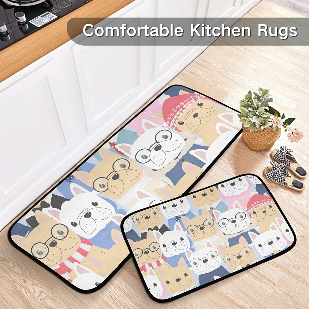 Emelivor Dog Kitchen Rugs and Mats Set 2 Piece Non Slip Washable Runner Rug Set of 2 for Floor Home Kitchen Laundry Decorative