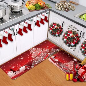 kitchen rug sets 2 piece non-slip kitchen mats and rug red merry christmas tree bright country winter farmhouse decorative area runner rubber backing carpets floor doormat