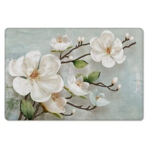 Retro White Flowers Antifatigue Kitchen Bath Door Mat Cushioned Runner Rug,Washable Welcome Floor Sink Mat,Country French Chic Florals Watercolor Comfort Standing Doormat for Kitchen,18"x59"