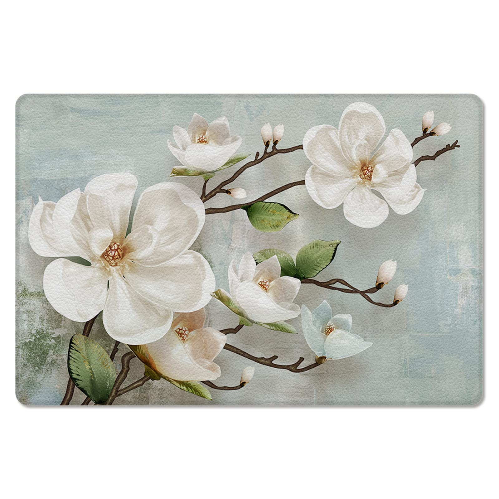 Retro White Flowers Antifatigue Kitchen Bath Door Mat Cushioned Runner Rug,Washable Welcome Floor Sink Mat,Country French Chic Florals Watercolor Comfort Standing Doormat for Kitchen,18"x59"