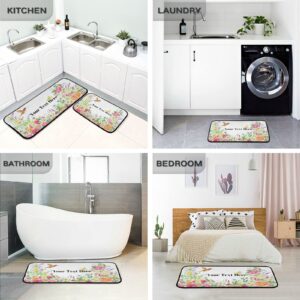 DOMIKING Flower Hummingbird Custom Kitchen Mats 2 Pieces Non-Slip Anti Fatigue Personalized Kitchen Rugs and Mats Set for Floor Cushioned Standing Mats Area Rug Runner for Kitchen Hallway Sink