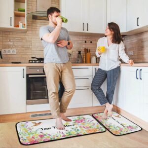 DOMIKING Flower Hummingbird Custom Kitchen Mats 2 Pieces Non-Slip Anti Fatigue Personalized Kitchen Rugs and Mats Set for Floor Cushioned Standing Mats Area Rug Runner for Kitchen Hallway Sink