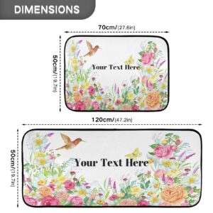 DOMIKING Flower Hummingbird Custom Kitchen Mats 2 Pieces Non-Slip Anti Fatigue Personalized Kitchen Rugs and Mats Set for Floor Cushioned Standing Mats Area Rug Runner for Kitchen Hallway Sink