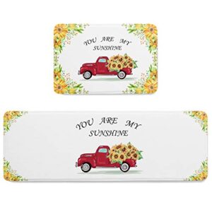 kitchen rug and mat set you re my sunshine,water absorption floor doormat floral country red truck car with yellow sunflower,washable carpet for kitchen sink laundry bar decor 18x30+18x48in
