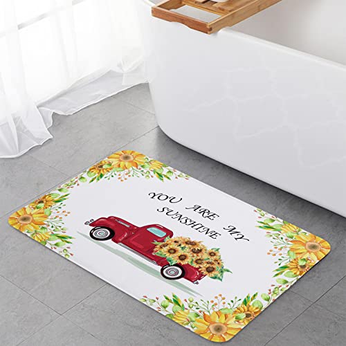 Kitchen Rug and Mat Set You re My Sunshine,Water Absorption Floor Doormat Floral Country Red Truck Car with Yellow Sunflower,Washable Carpet for Kitchen Sink Laundry Bar Decor 18x30+18x48In