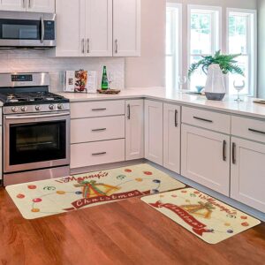 LISIBOOO Christmas Kitchen Rug - Kitchen Mat Set Non Skid Kitchen Rugs and Mats Anti Fatigue Kitchen Floor Mats Rubber Back Absorbent Washable Christmas Kitchen Rug Set 2 Piece 17''x29''+17''x47