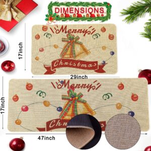 LISIBOOO Christmas Kitchen Rug - Kitchen Mat Set Non Skid Kitchen Rugs and Mats Anti Fatigue Kitchen Floor Mats Rubber Back Absorbent Washable Christmas Kitchen Rug Set 2 Piece 17''x29''+17''x47