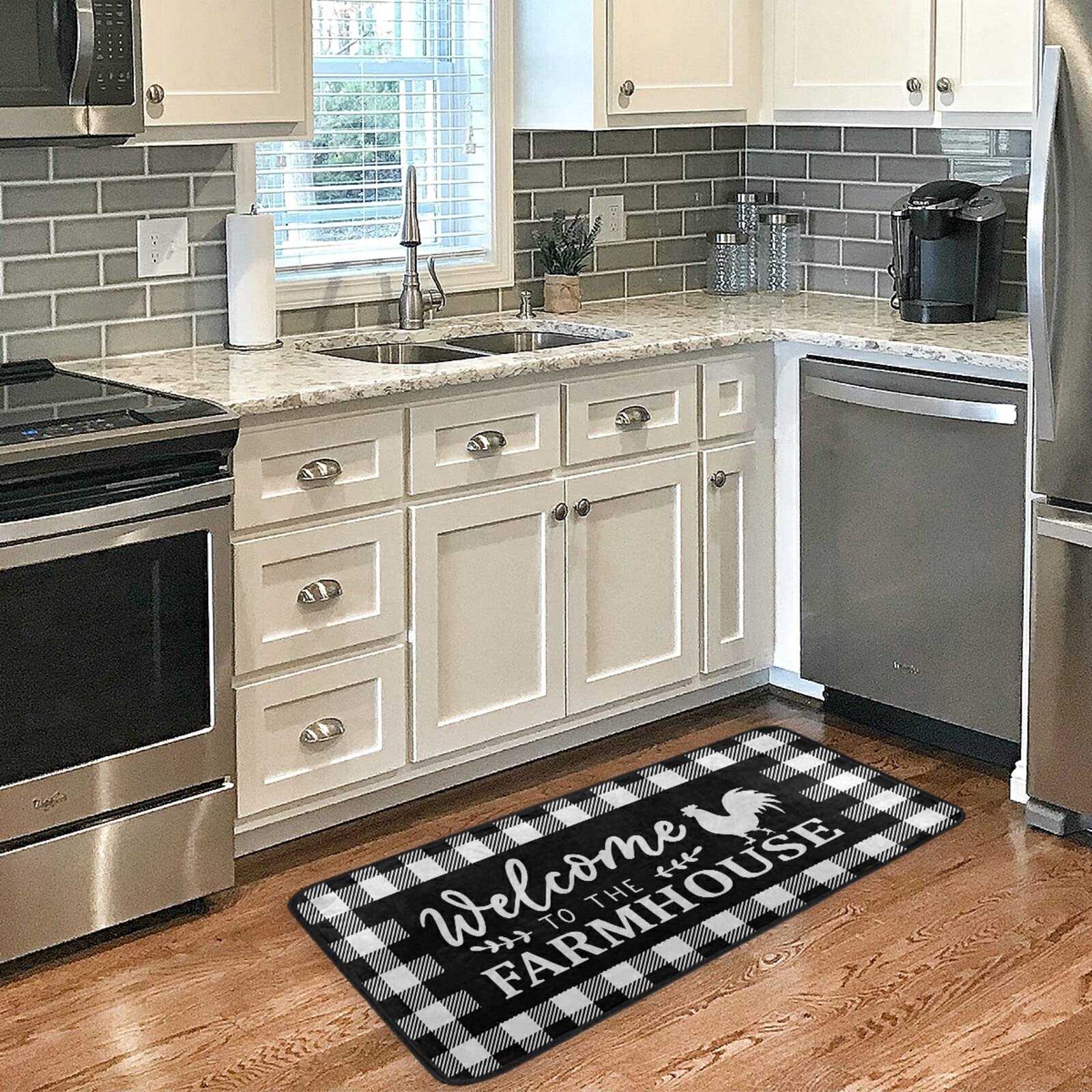 innewgogo Buffalo Plaid Farmhouse Kitchen Rug Floor Mat 39 Inch x 20Inch, Anti Fatigue Kitchen Mats for Home Decor Comfort Standing Mats Waterproof Kitchen Carpet