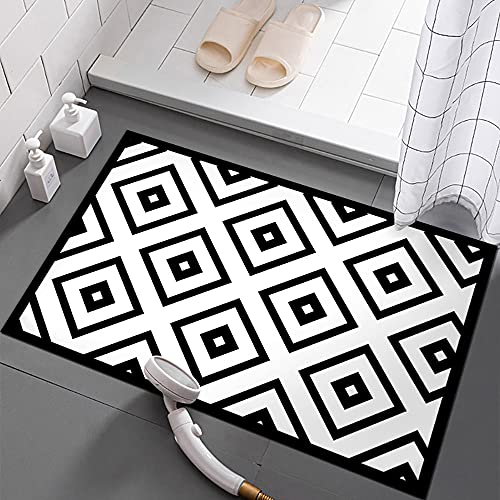 DISAKJ Kitchen Rugs and Mats Non Skid Washable Non-Slip, White and Black Area Kitchen Floor Mats Rug , Backing Mat for Doorway Mats Runner Rug Set, Geometric Design (20 x 63+20 x 31inch)