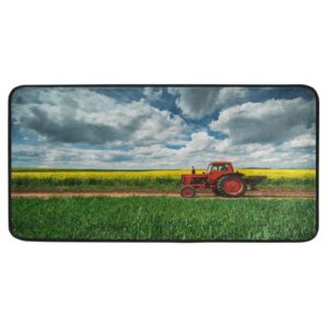 kitchen rugs mats non skid 39 x 20inch throw rugs for kitchen floor sink standing carpets entryway rugs (red tractor with clouds)