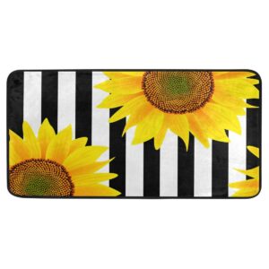 susiyo kitchen mat sunflowers on black and white striped kitchen rug mat anti-fatigue comfort floor mat non slip oil stain resistant easy to clean kitchen rug bath rug carpet for indoor outdoor door